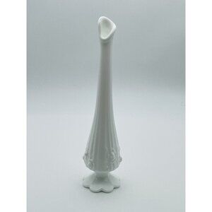 VTG Fenton Swung Vase White Milk Glass Cabbage Rose 10.5” Inch Petal Base MCM
